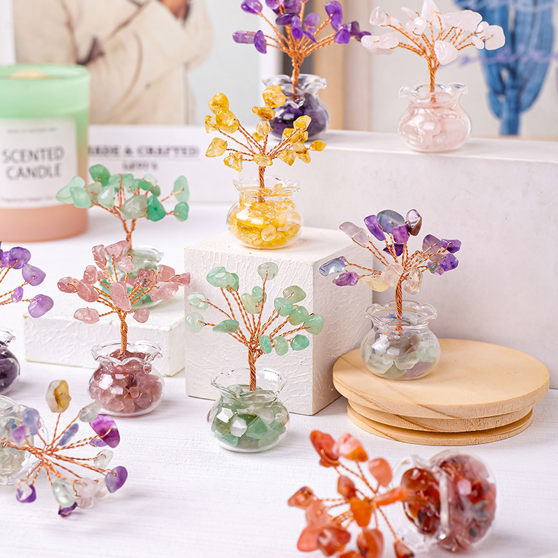 Természetes kristály kavics vagyonfa ametiszt vagyonfa kreatív asztali dekoráció autó életfa díszek