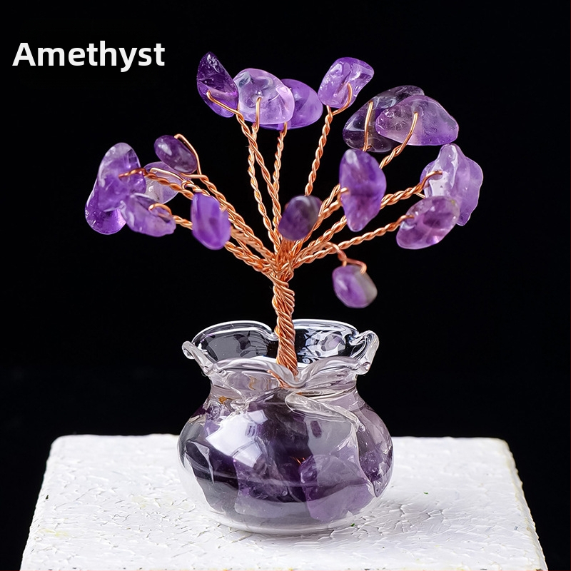 Természetes kristály kavics vagyonfa ametiszt vagyonfa kreatív asztali dekoráció autó életfa díszek