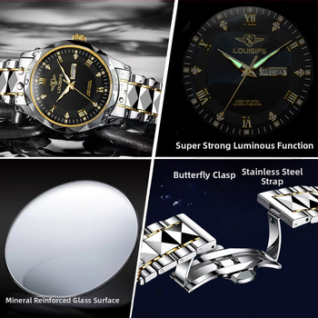 Louis Fans Ελβετικό ολοκαίνουργιο ανδρικό ρολόι χαλαζία αδιάβροχο με φωτεινό ημερολόγιο, κορεάτικο στιλ, πολυτελές ρολόι TikTok