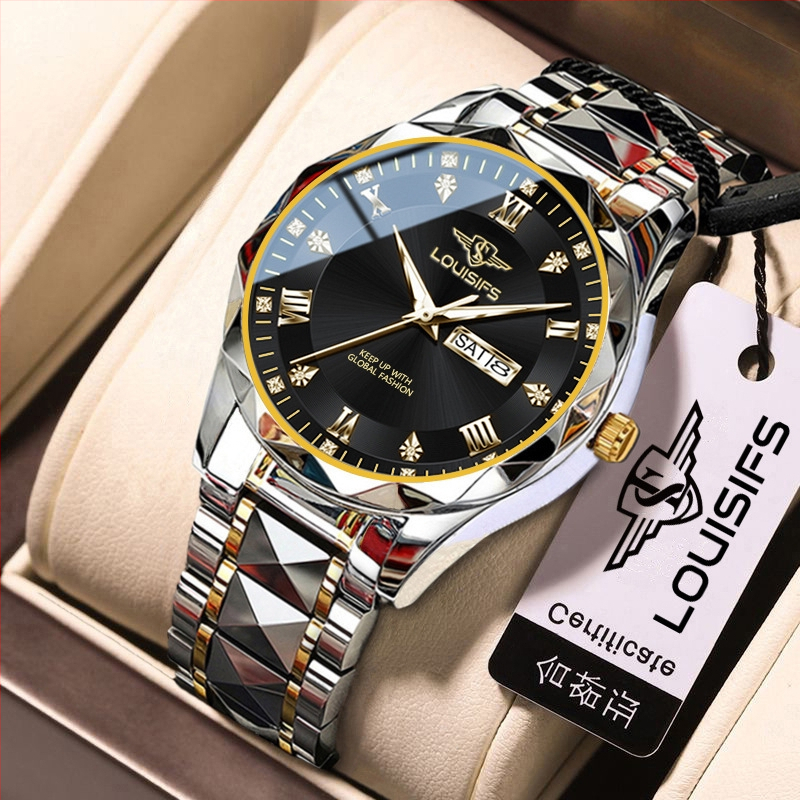Louis Fans Šveices pavisam jauns vīriešu kvarca pulkstenis ar ūdensizturīgu, mirdzošu kalendāru un korejiešu stila luksusa pulksteni TikTok