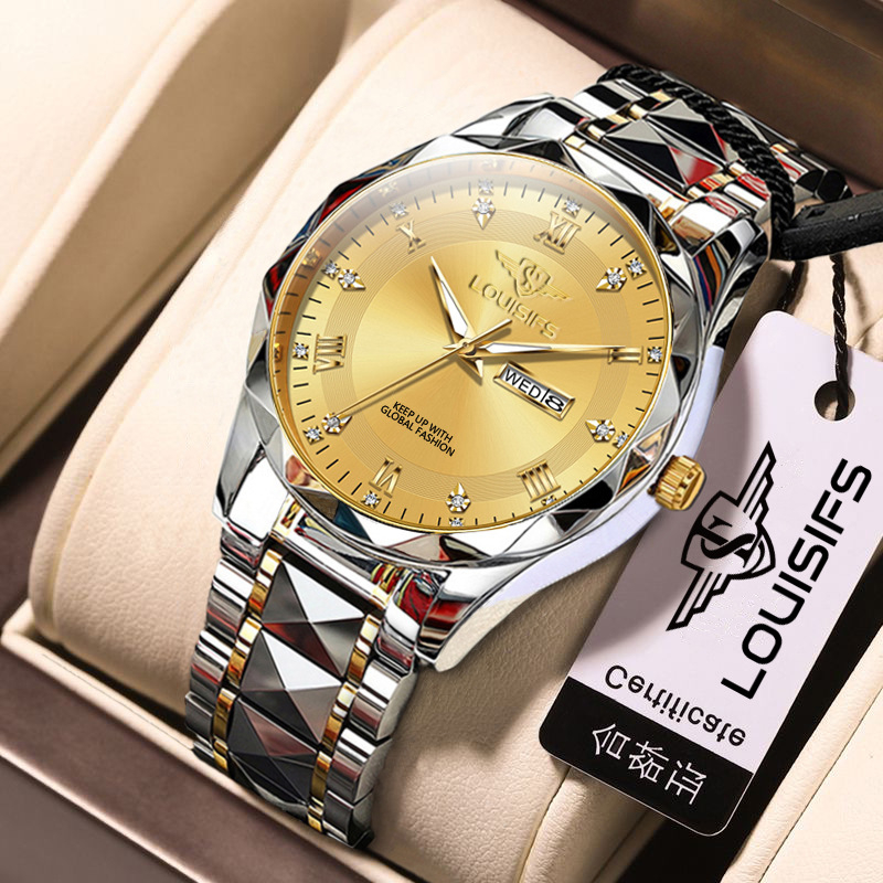 Louis Fans Šveices pavisam jauns vīriešu kvarca pulkstenis ar ūdensizturīgu, mirdzošu kalendāru un korejiešu stila luksusa pulksteni TikTok