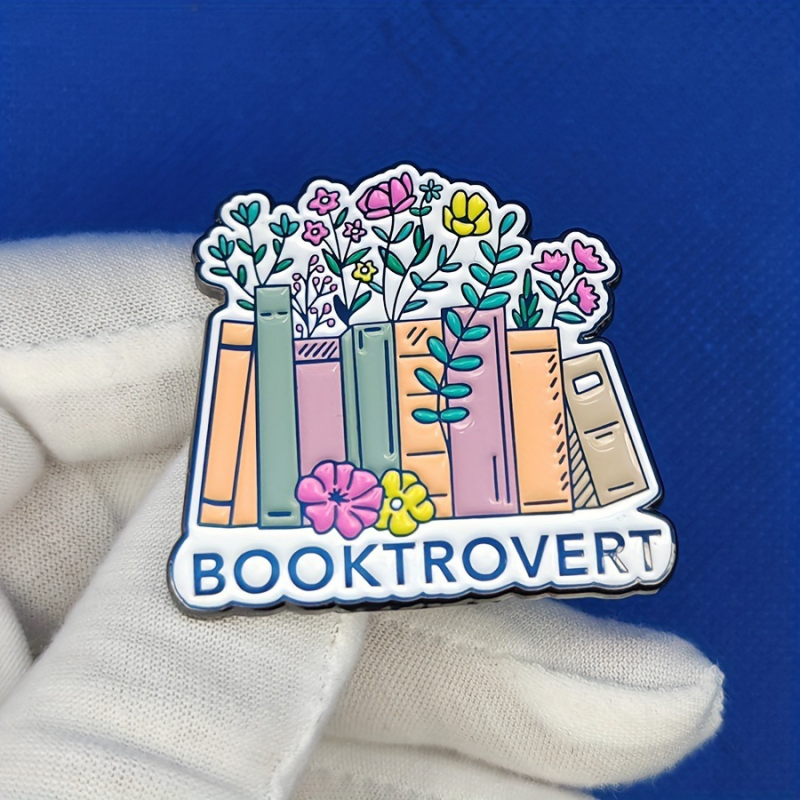 Könyvvirágos rajzfilm bross Könyvet szerető és introvertált emberek fém jelvény Olvasás szerelmeseinek divatruhák kiegészítők
