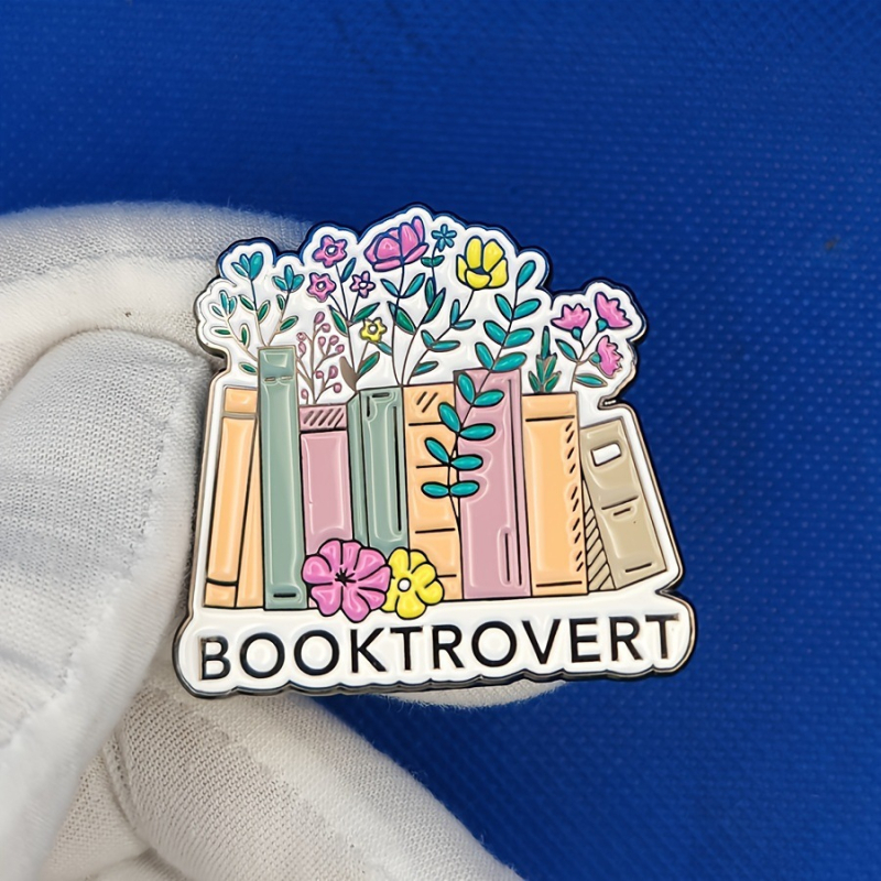 Könyvvirágos rajzfilm bross Könyvet szerető és introvertált emberek fém jelvény Olvasás szerelmeseinek divatruhák kiegészítők
