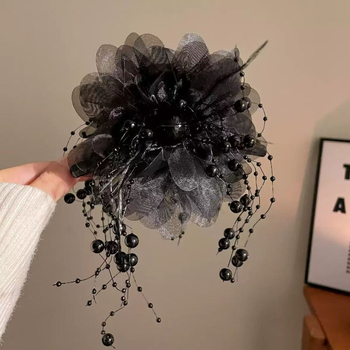 Μεγάλο φωτιστικό με κλιπ για φτερό από μαργαριτάρι και φτερά, πολυτελές, υψηλής αισθητικής, κλιπ μαλλιών με καρχαρία, μεγάλο καπέλο με μπουμπούκι λουλουδιών, χονδρικής