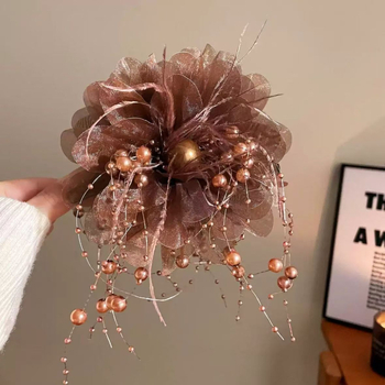 Μεγάλο φωτιστικό με κλιπ για φτερό από μαργαριτάρι και φτερά, πολυτελές, υψηλής αισθητικής, κλιπ μαλλιών με καρχαρία, μεγάλο καπέλο με μπουμπούκι λουλουδιών, χονδρικής