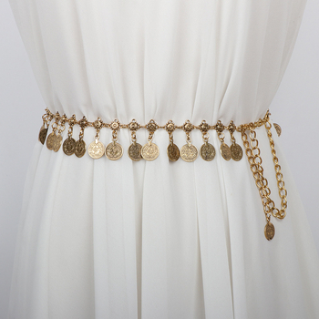 Retro etnikai stílusú deréklánc kiegészítők női díszes szoknya kerek érme bojtos lánc öv farmer fémlánc