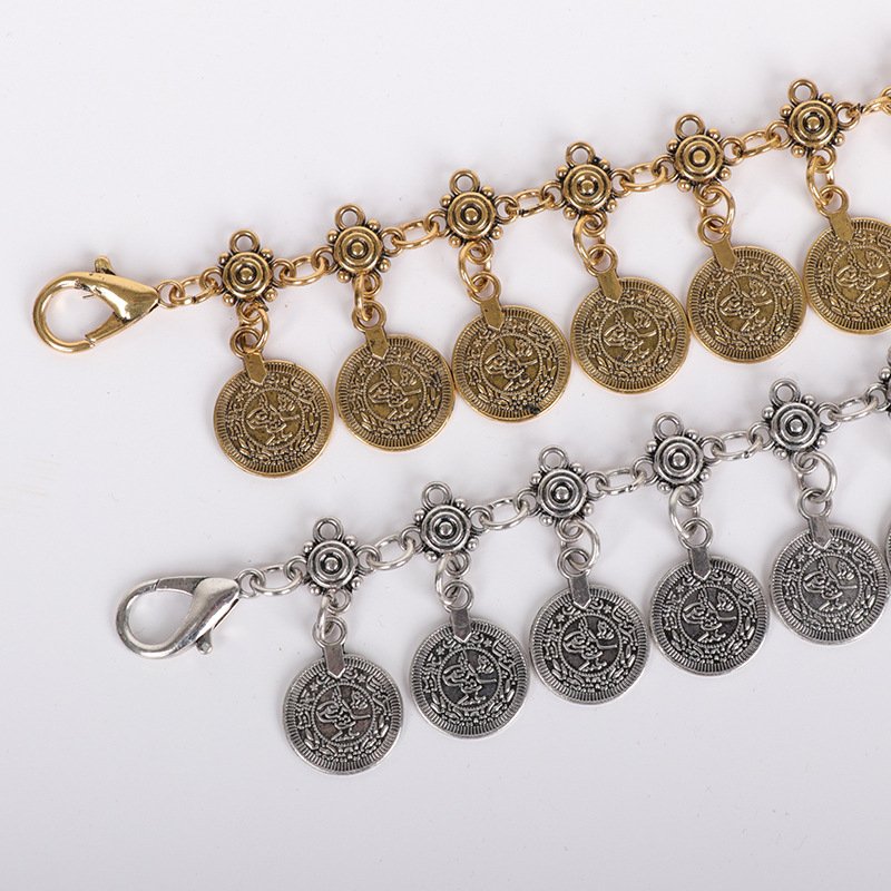 Retro etnikai stílusú deréklánc kiegészítők női díszes szoknya kerek érme bojtos lánc öv farmer fémlánc