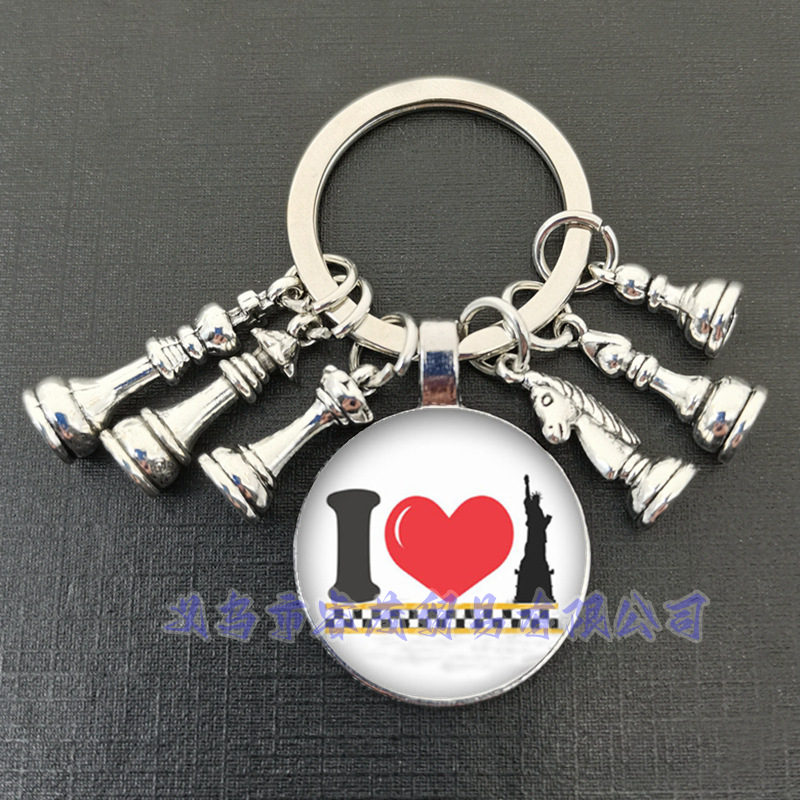 Királynő ló és ló elefánt katona sakk medál kulcstartó idő drágakő ékszer ajándék kulcstartó