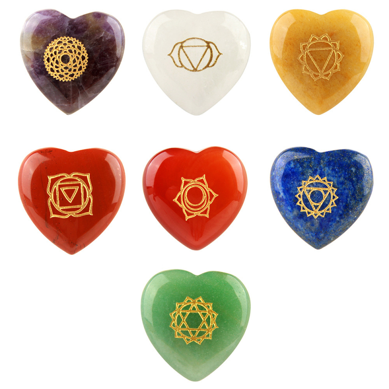 Natūralus spalvingas krištolinis agatas, širdies formos reiki runų akmuo, jogos akmens karatų kostiumas, 7 širdies formos kostiumas