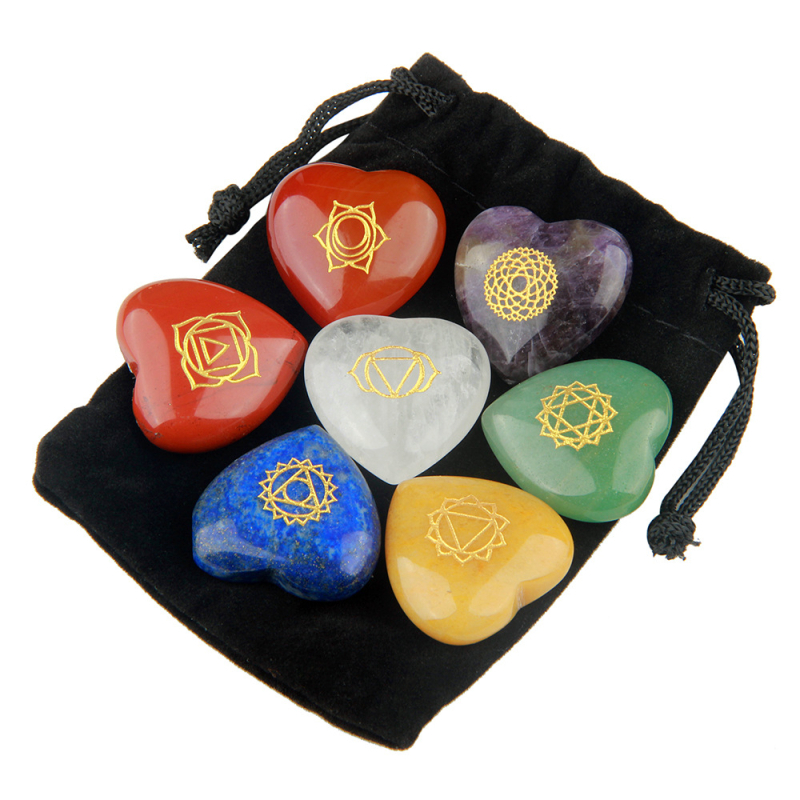 Dabīgs krāsains kristāla ahāta sirdsveida reiki rūnu akmens jogas akmens karātu uzvalks 7 sirdsveida uzvalks