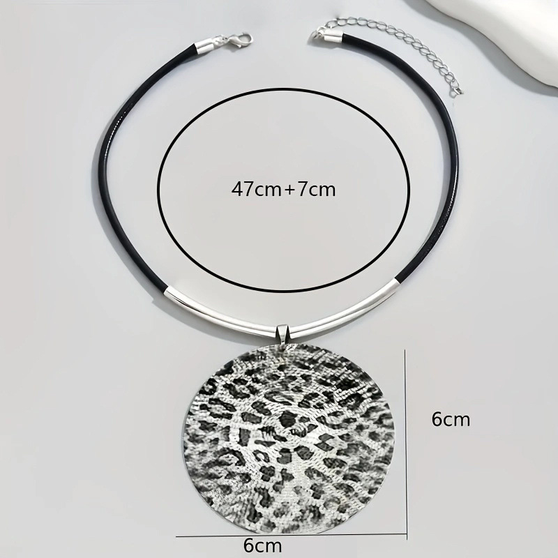 Modes retro ģeometriskā apaļā leoparda āmura kulona kaklarota, jauna šarma izsmalcināta rudens un ziemas džempera ķēde