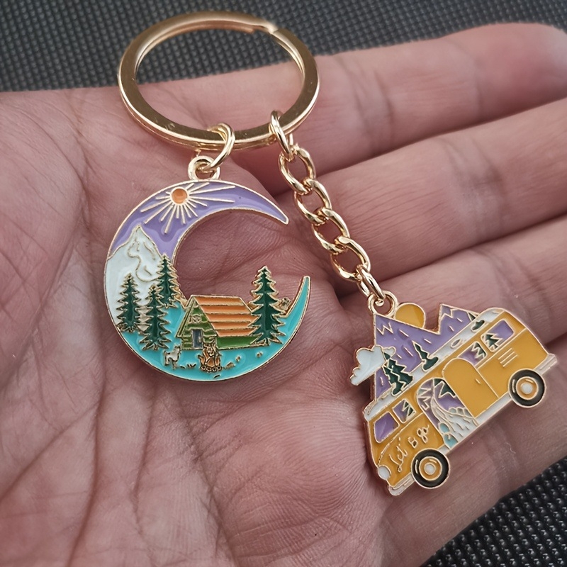 Határokon átnyúló, forró eladású, új, bájos, holdfényes kemping lakókocsi kiegészítők, kulcstartó ékszerek, divatos virágmintás