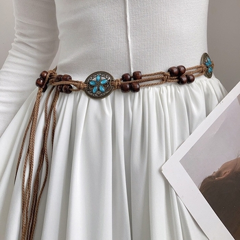 Γυναικεία υφασμένη ζώνη, καλοκαιρινή, νέα ρετρό, έθνικ στυλ, σχοινί μέσης, όλα τα χρώματα, υψηλής ποιότητας, διακοσμητική αλυσίδα μέσης με φούστα