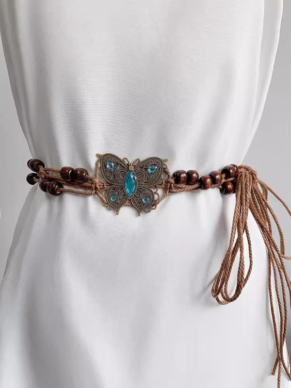 Szőtt öv Női nyári új retró etnikai stílusú derékpánt All-match Niche High-end dekoratív szoknya deréklánc