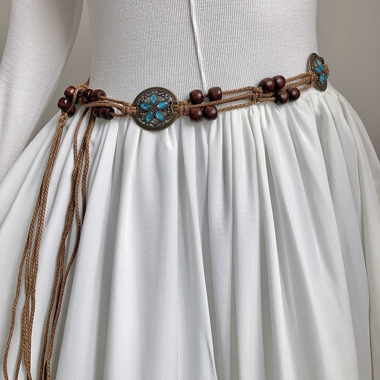 Szőtt öv Női nyári új retró etnikai stílusú derékpánt All-match Niche High-end dekoratív szoknya deréklánc
