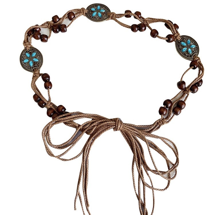 Szőtt öv Női nyári új retró etnikai stílusú derékpánt All-match Niche High-end dekoratív szoknya deréklánc