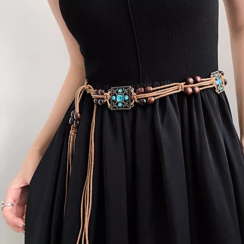 Szőtt öv Női nyári új retró etnikai stílusú derékpánt All-match Niche High-end dekoratív szoknya deréklánc