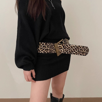 Leopardimustriga eristuv moodne lai vöö naistele Y2K All-Match Millennium stiilis ruudukujuline pandlaga kitsas vöökoht salendav kampsun ja mantel kaunistusega