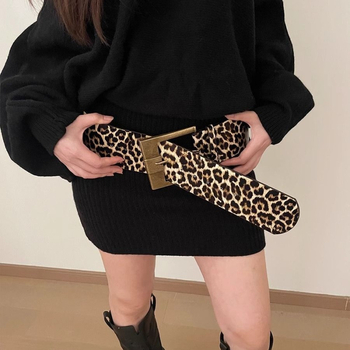 Leopardimustriga eristuv moodne lai vöö naistele Y2K All-Match Millennium stiilis ruudukujuline pandlaga kitsas vöökoht salendav kampsun ja mantel kaunistusega