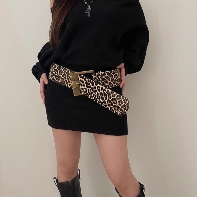 Leopardimustriga eristuv moodne lai vöö naistele Y2K All-Match Millennium stiilis ruudukujuline pandlaga kitsas vöökoht salendav kampsun ja mantel kaunistusega