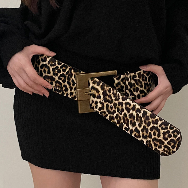 Leopardimustriga eristuv moodne lai vöö naistele Y2K All-Match Millennium stiilis ruudukujuline pandlaga kitsas vöökoht salendav kampsun ja mantel kaunistusega