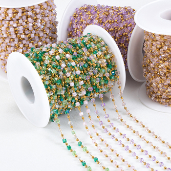 Bohém vegyes színű négyzet alakú gyöngylánc rozsdamentes acél kristály négyzet alakú gyöngygömb lánc DIY nyaklánc karkötő ékszer kiegészítők