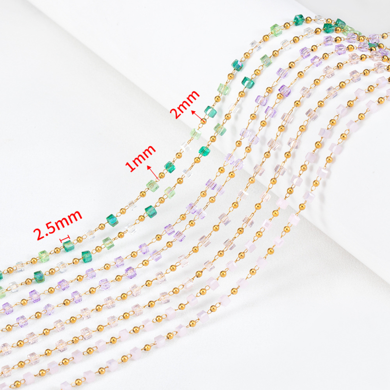 Bohém vegyes színű négyzet alakú gyöngylánc rozsdamentes acél kristály négyzet alakú gyöngygömb lánc DIY nyaklánc karkötő ékszer kiegészítők