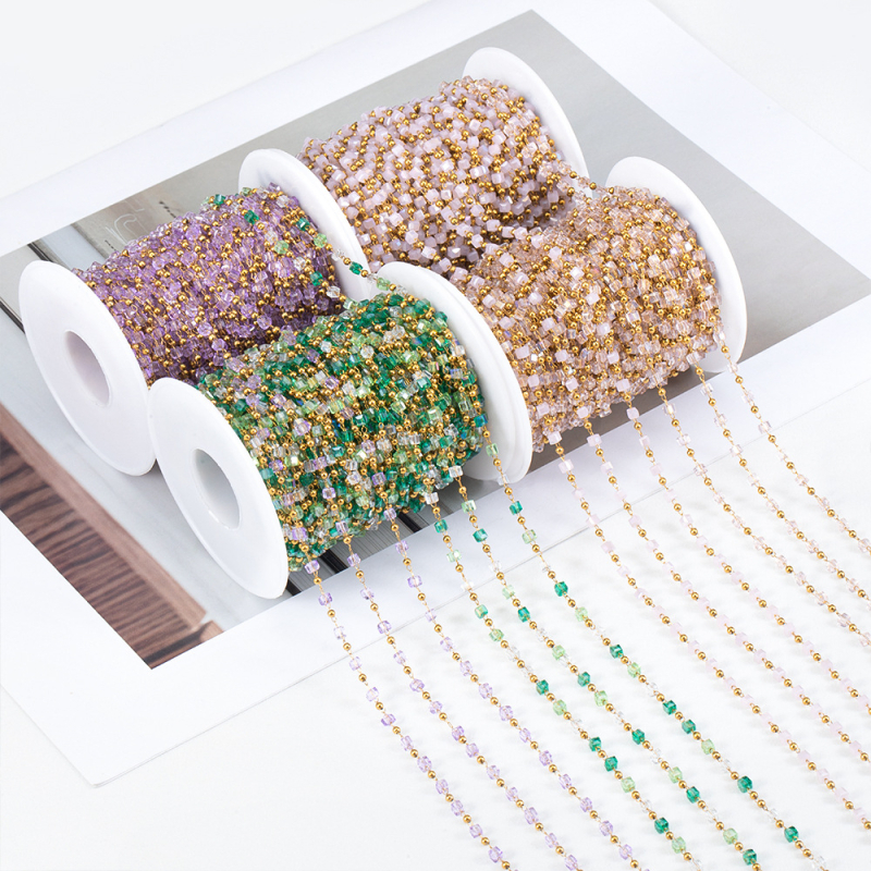 Bohém vegyes színű négyzet alakú gyöngylánc rozsdamentes acél kristály négyzet alakú gyöngygömb lánc DIY nyaklánc karkötő ékszer kiegészítők