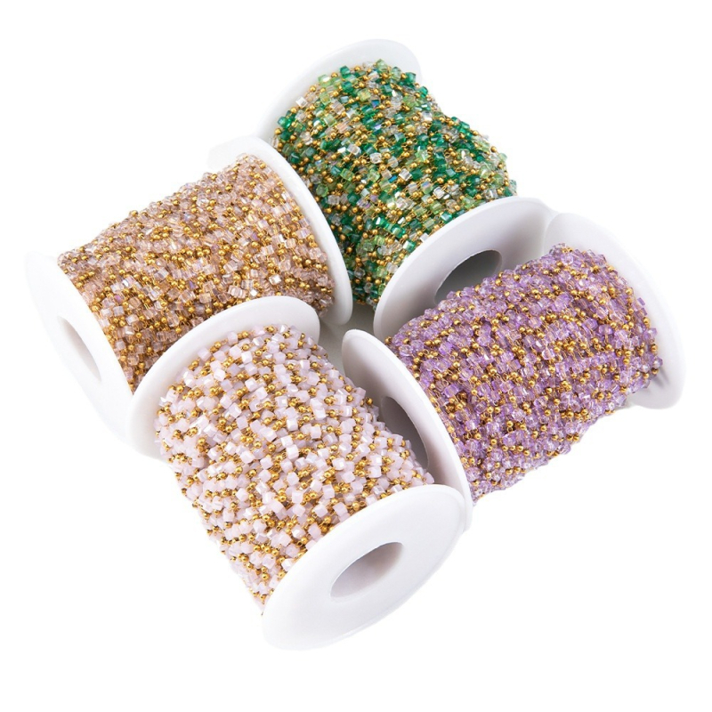 Bohém vegyes színű négyzet alakú gyöngylánc rozsdamentes acél kristály négyzet alakú gyöngygömb lánc DIY nyaklánc karkötő ékszer kiegészítők