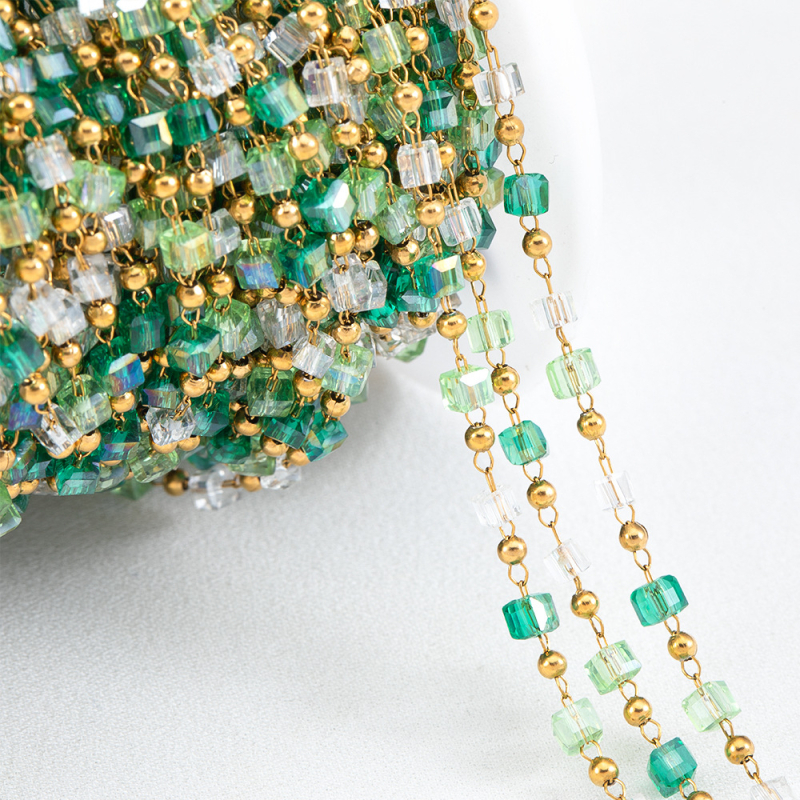 Bohém vegyes színű négyzet alakú gyöngylánc rozsdamentes acél kristály négyzet alakú gyöngygömb lánc DIY nyaklánc karkötő ékszer kiegészítők