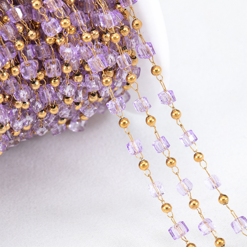 Bohém vegyes színű négyzet alakú gyöngylánc rozsdamentes acél kristály négyzet alakú gyöngygömb lánc DIY nyaklánc karkötő ékszer kiegészítők