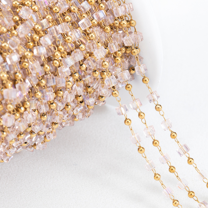 Bohém vegyes színű négyzet alakú gyöngylánc rozsdamentes acél kristály négyzet alakú gyöngygömb lánc DIY nyaklánc karkötő ékszer kiegészítők