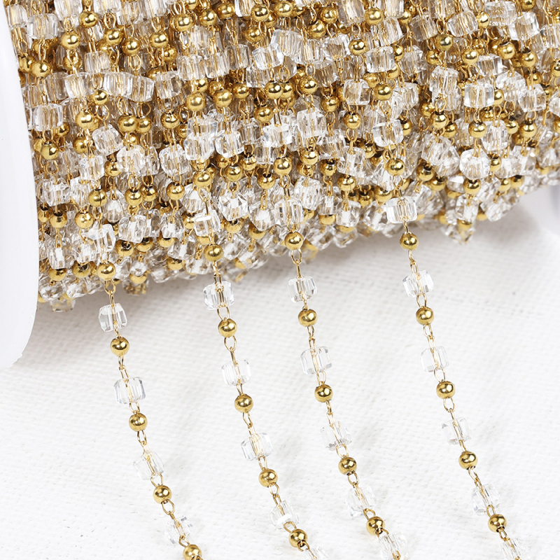 Bohém vegyes színű négyzet alakú gyöngylánc rozsdamentes acél kristály négyzet alakú gyöngygömb lánc DIY nyaklánc karkötő ékszer kiegészítők