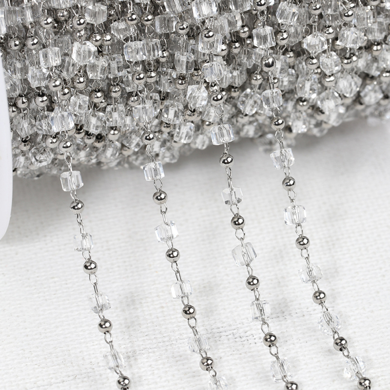 Bohém vegyes színű négyzet alakú gyöngylánc rozsdamentes acél kristály négyzet alakú gyöngygömb lánc DIY nyaklánc karkötő ékszer kiegészítők