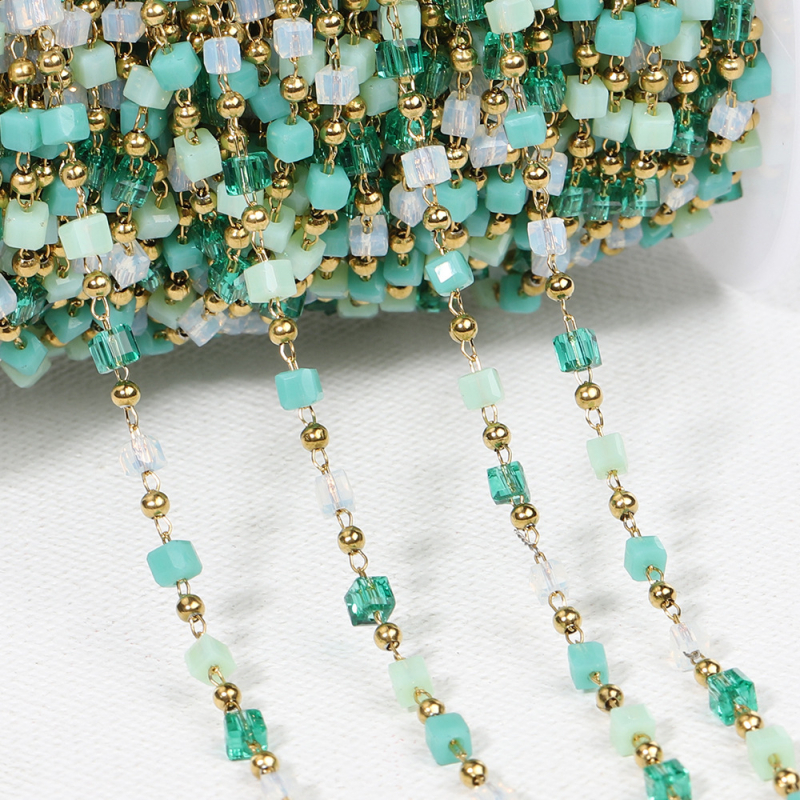 Bohém vegyes színű négyzet alakú gyöngylánc rozsdamentes acél kristály négyzet alakú gyöngygömb lánc DIY nyaklánc karkötő ékszer kiegészítők