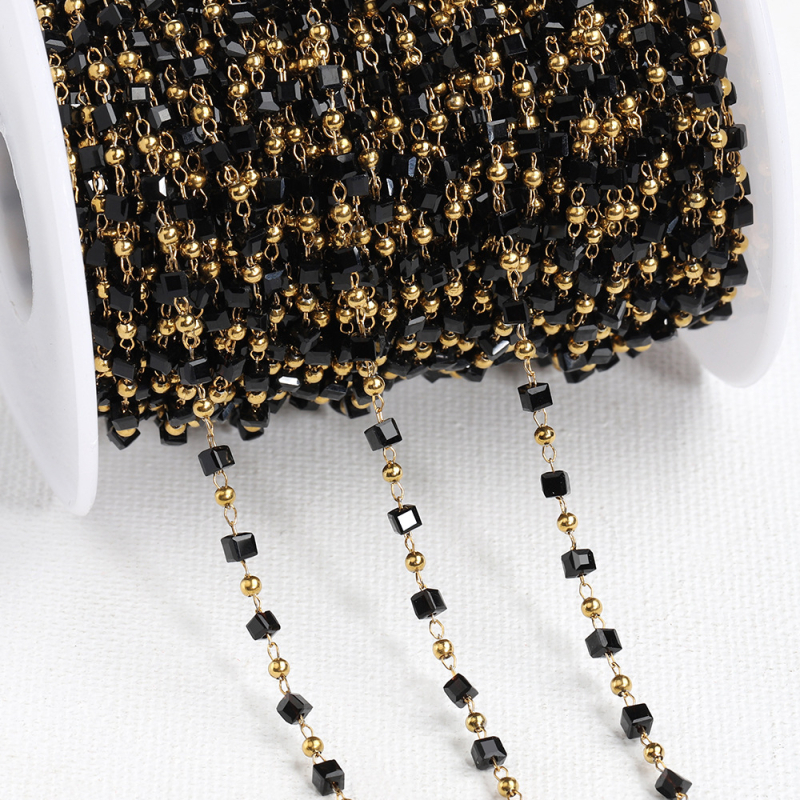 Bohém vegyes színű négyzet alakú gyöngylánc rozsdamentes acél kristály négyzet alakú gyöngygömb lánc DIY nyaklánc karkötő ékszer kiegészítők