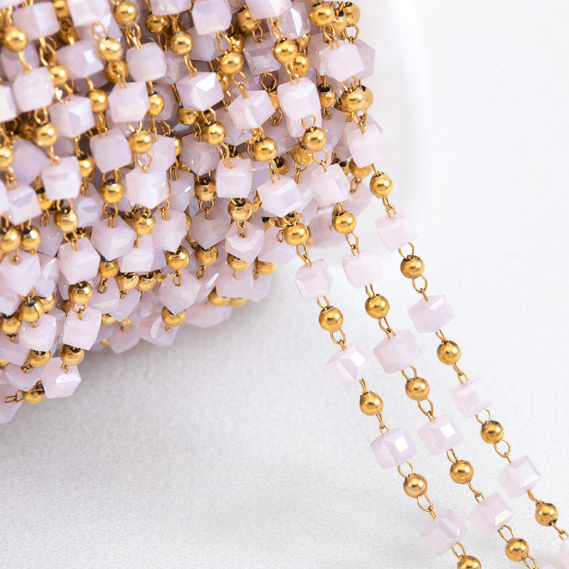 Bohém vegyes színű négyzet alakú gyöngylánc rozsdamentes acél kristály négyzet alakú gyöngygömb lánc DIY nyaklánc karkötő ékszer kiegészítők