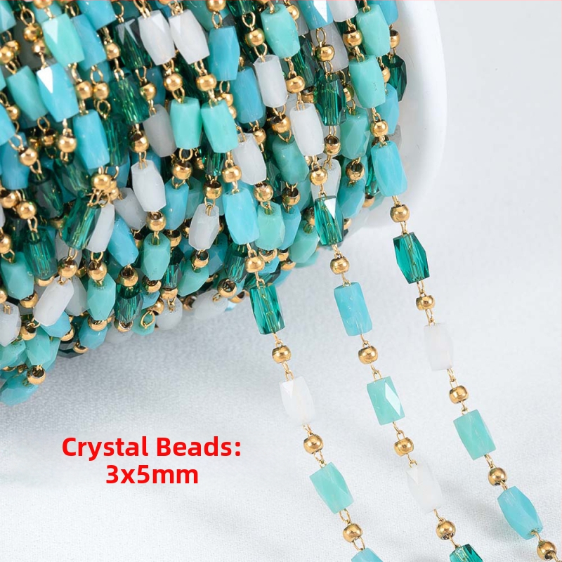 Bohém vegyes színű négyzet alakú gyöngylánc rozsdamentes acél kristály négyzet alakú gyöngygömb lánc DIY nyaklánc karkötő ékszer kiegészítők