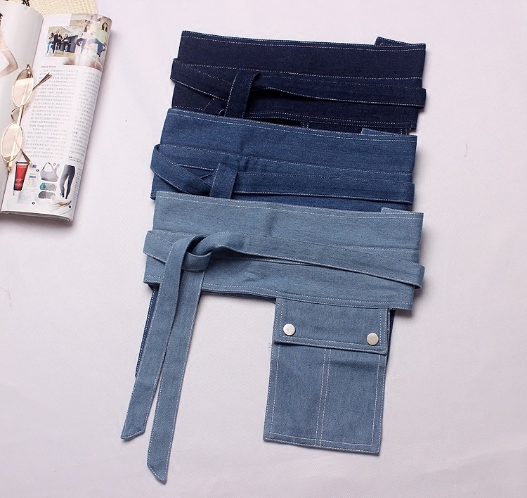 Dupla gyűrűs csattal ellátott farmer öv, kis táskaöv, koreai divatos farmer orgona alakú zsebes derékszíj A148