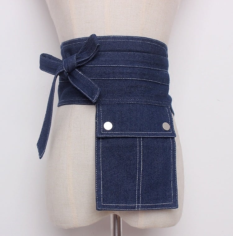 Dupla gyűrűs csattal ellátott farmer öv, kis táskaöv, koreai divatos farmer orgona alakú zsebes derékszíj A148