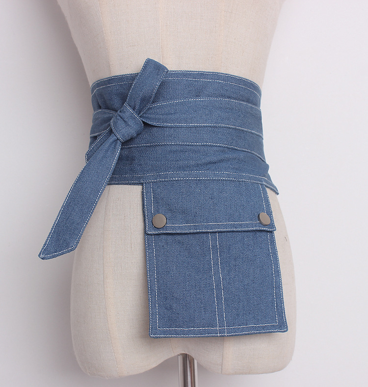 Dupla gyűrűs csattal ellátott farmer öv, kis táskaöv, koreai divatos farmer orgona alakú zsebes derékszíj A148