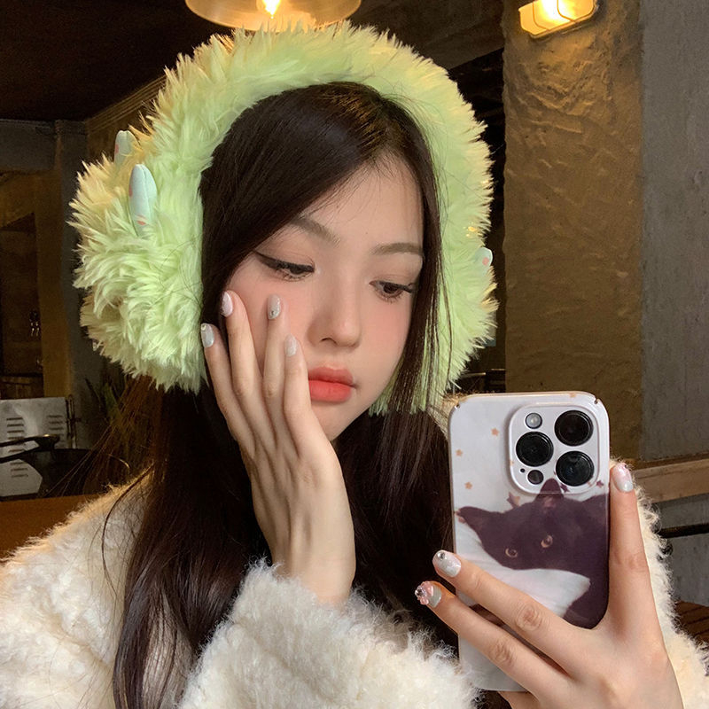 Mielos juokingos mažos pabaisos pliušinės ausinės moterims, šiltos, neperšlampamos, atsparios vėjui, skirtos važinėjimui dviračiu, studentų Mao Mao ausinės