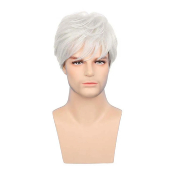 2024. aasta piiriülene hulgimüük valge parukas meestele piiriülene väliskaubandus Amazoni kaldus tukk meeste parukas lühikesed sirged juuksed