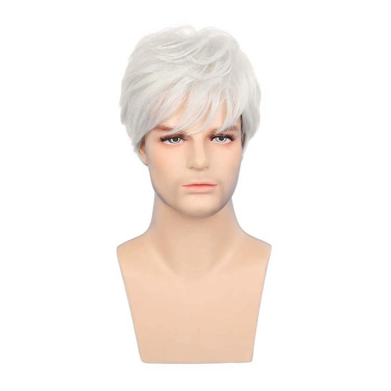 2024. aasta piiriülene hulgimüük valge parukas meestele piiriülene väliskaubandus Amazoni kaldus tukk meeste parukas lühikesed sirged juuksed