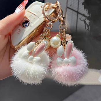 Internetes ünneplő nercszőrme nyúl hátizsák medál aranyos plüss nyuszi szőr aranyos autó kulcstartó medál