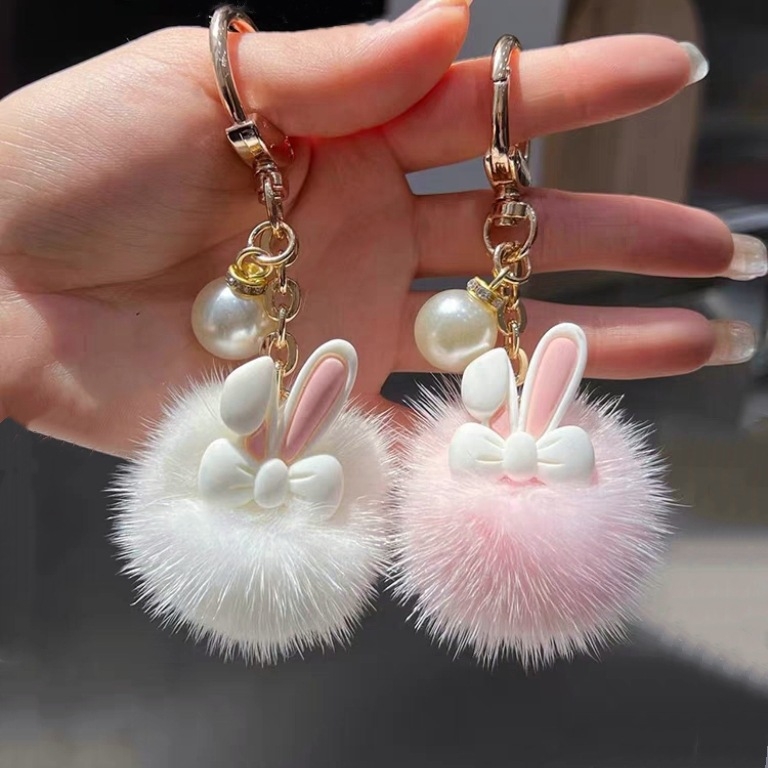 Internetes ünneplő nercszőrme nyúl hátizsák medál aranyos plüss nyuszi szőr aranyos autó kulcstartó medál