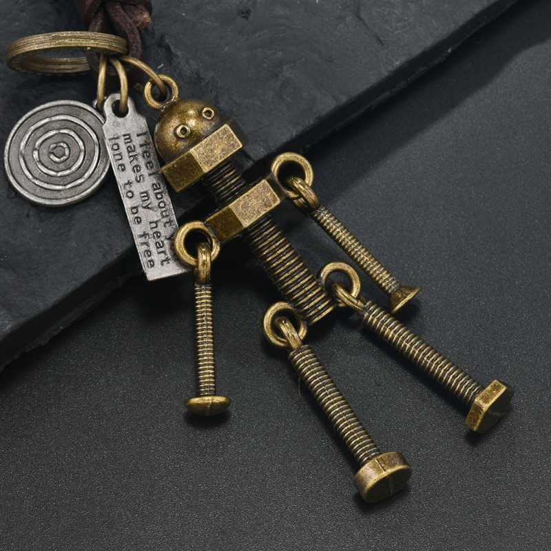 Határokon átnyúló türkiz kulcstartó népszerű kreatív férfi és női ajándékok ötvözet toll szarv retro szőtt marhabőr medál