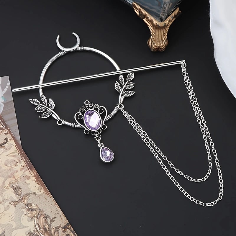 Vikingų raganos brangakmenio lapo krištolo plaukų segtukas fėja vikingų vintažinis plaukų aksesuaras