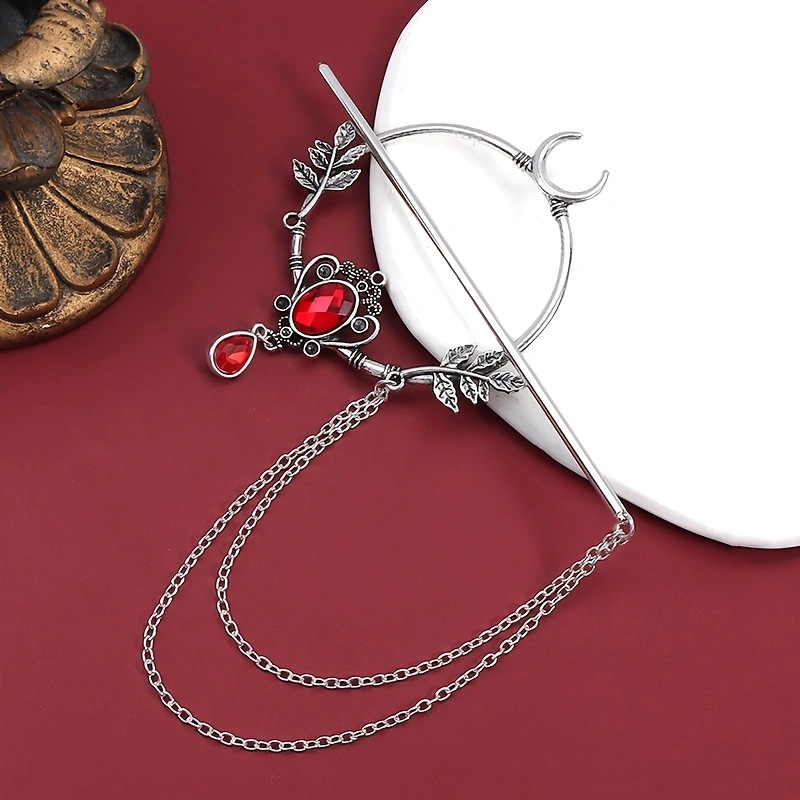 Vikingų raganos brangakmenio lapo krištolo plaukų segtukas fėja vikingų vintažinis plaukų aksesuaras