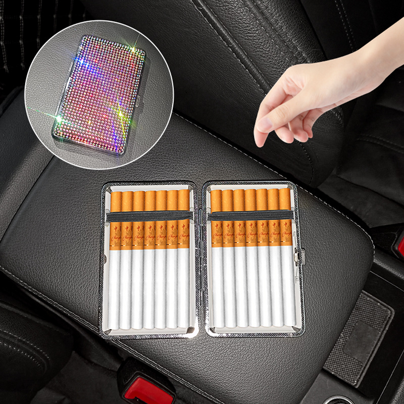 Piiriülene loominguline teemantidega kaunistatud naiste sigaretikarbi kleebis teemant Rhinestones üliõhuke roostevabast terasest kaasaskantav sigaretikarp naiste sigaretikarp ruudukujuline